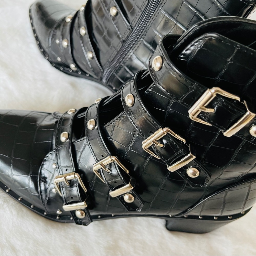 Catherine black python studs moto boots